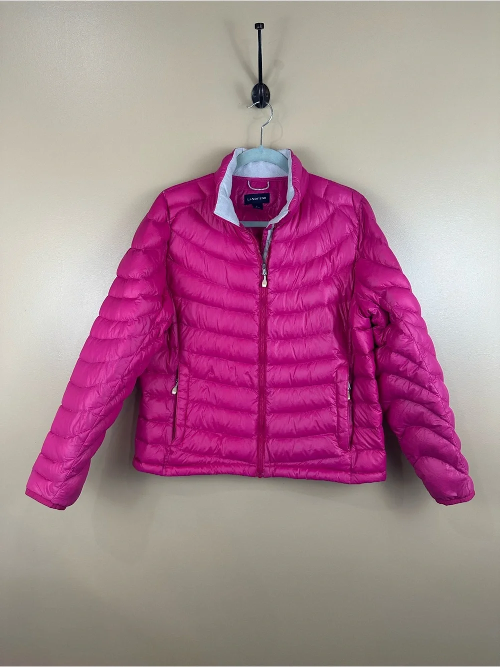 Lands End Girls L 14-16 Magenta Pink 80% Down Puffer Jacket Coat Gorpcore Light